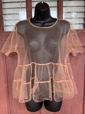 Zara Sheer Ruffle Peplum Top - Peach